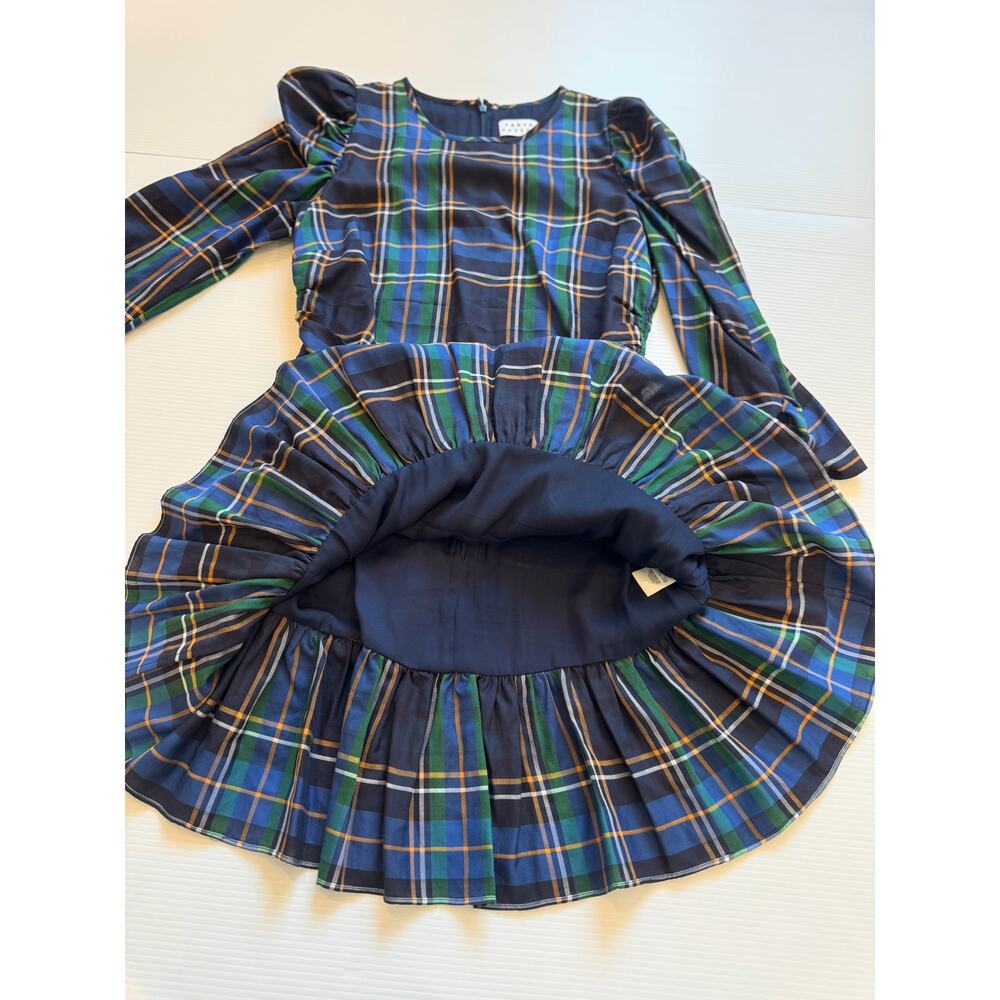 Tanya Taylor Raven Tartan Mini Dress Women’s 8 Ruched Preppy Blue Green Cotton - Picture 6 of 16